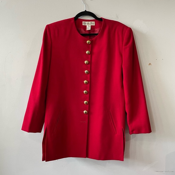 Vintage Christian Dior Red Wool Blazer with Gold Buttons | Christian Dior - Picture 2 of 11
